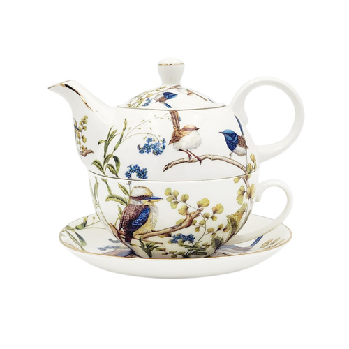 PNC Tea Set Tea for One Australian Birds Fine Bone China, CW1094