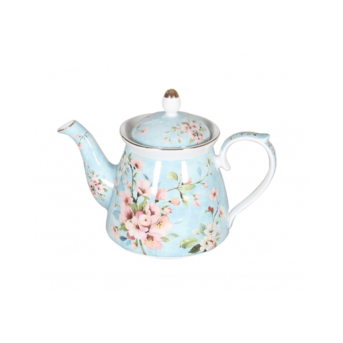 Teapot - Peach Blossom Blue Teapot 1L, Fine Bone Chinaware, Homeware PNC CW1213