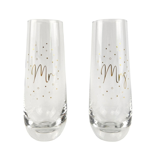 Stemless Champagne Glass Mr & Mrs Set of 2 Gold by Urban Products UP116035