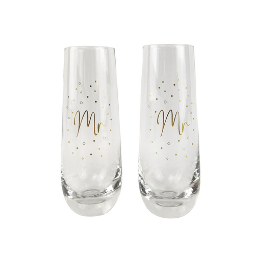 Stemless Champagne Glass Mr & Mr Set of 2 Gold by Urban Products UP116036