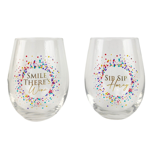 Stemless Wine Glass Sip Sip Hooray Set of 2 by Urban Products UP116041