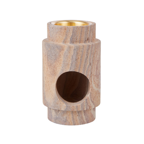 Amalfi Oil Burner 10x10x14cm Sandblasted Sandstone Granite & Brass, isAlbi AMCA13