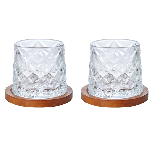 Davis & Waddell Fine Foods Etched Whisky Glasses with Coasters 290mL Set of 2 Clear, DTABV09