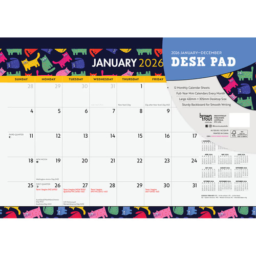 2026 Calendar Colourful Cats  Desk Pad, BrownTrout A05432