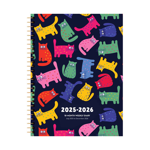 2025-2026 18-Month Planner Colourful Cats Monthly/Weekly, BrownTrout A05456
