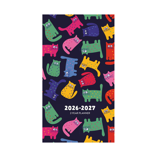 2026-2027 2-Year Planner Colourful Cats Pocket Month to View, BrownTrout A05814