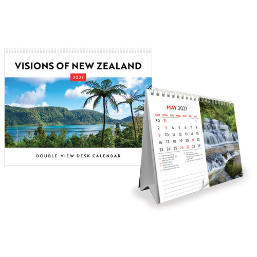 2027 Calendar Visions of New Zealand Double-View Desk Easel, Browntrout A06576