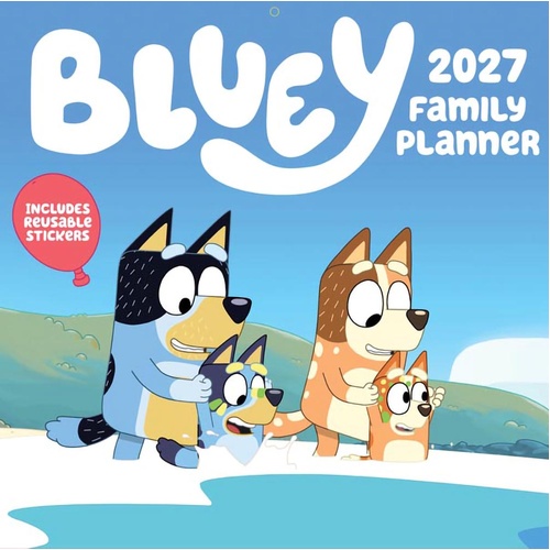 2027 Calendar Bluey Family Planner with Reusable Stickers Square Wall, Browntrout A07122