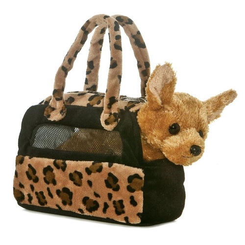 Aurora Fancy Pals Plush in Handbag 20cm Peek-A-Boo Chihuahua Pink, Cotton Candy FP311