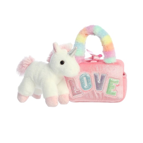Aurora Fancy Pals Plush in Handbag 20cm Peek-A-Boo Unicorn Love Pink, Cotton Candy FP331