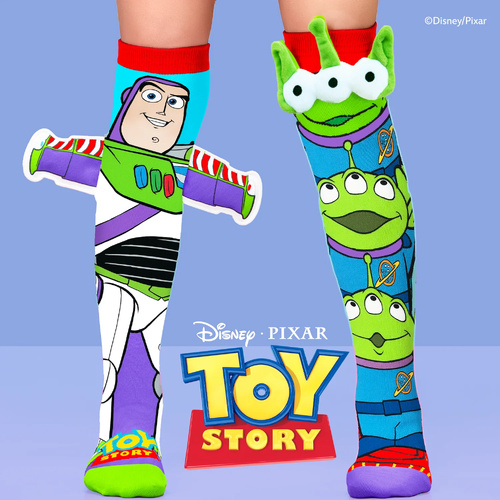 Madmia Socks Ages 6-99 One Size Fits Most BUZZ AND ALIENS Novelty Socks