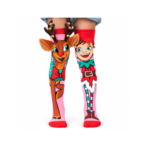 MADMIA Socks Ages 6-99 One Size Fits Most - REINDEER & ELF Novelty Socks