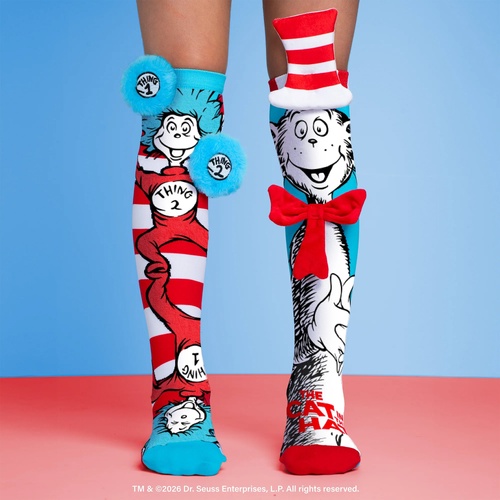Madmia Socks Ages 6-99 One Size Fits Most CAT IN THE HAT Novelty Socks