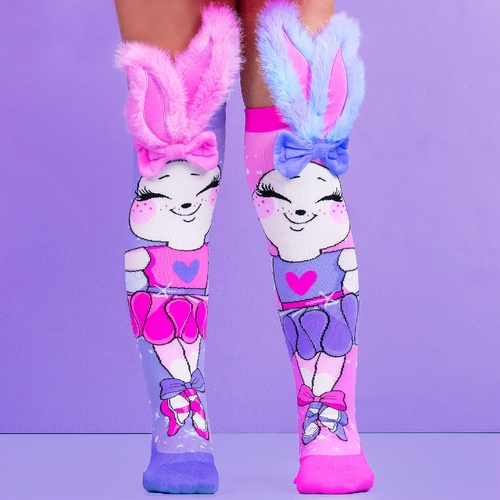 Madmia Socks Ages 6-99 One Size Fits Most - BALLERINA BUNNY Novelty Socks
