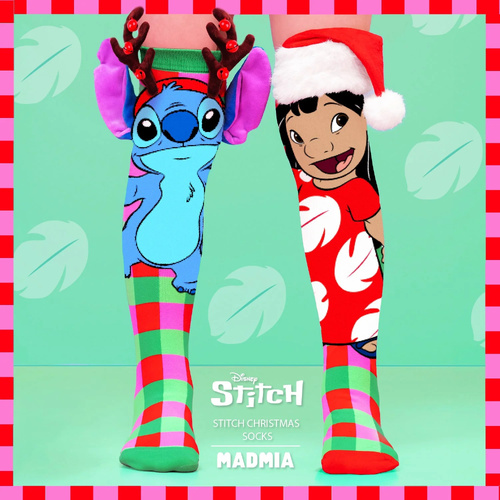 MADMIA Socks Ages 6-99 One Size Fits Most - LILO & STITCH CHRISTMAS Novelty Socks