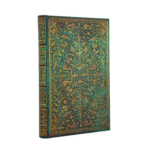 2026-2027 18-Month Diary Paperblanks Mini Week to View Hardcover EMERALD FLOWER