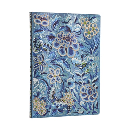 2027 Diary Paperblanks Blue Willow Midi Week-At-A-Time Horizontal Flexi Softcover