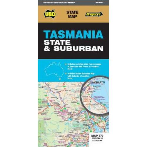 UBD Gregory's Tasmania State & Suburban Map 770 28th ed 9780731932672