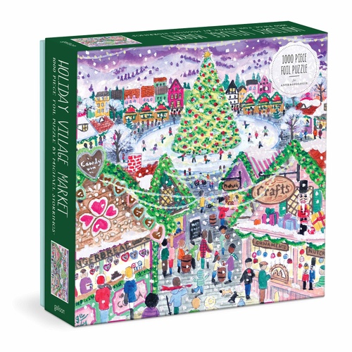 Galison Jigsaw Puzzle 1000 Piece Michael Storrings Holiday Village Market Foil