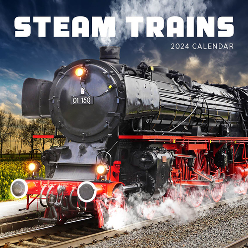2024 Calendar Steam Trains Square Wall, Paper Pocket CSB13