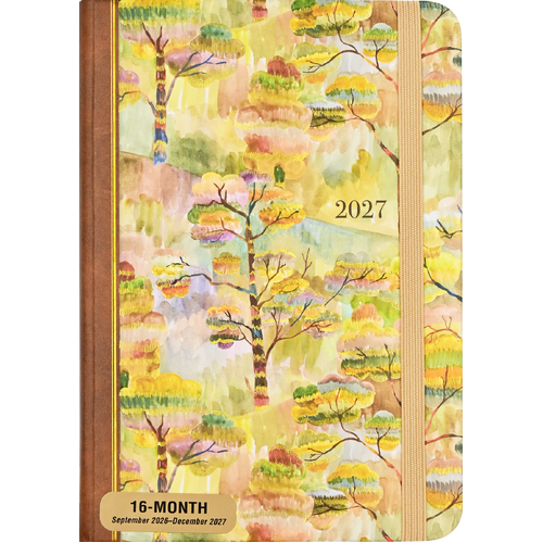 2027 16-Month Planner Peter Pauper Press Watercolor Treescape Compact Week to View, 347466