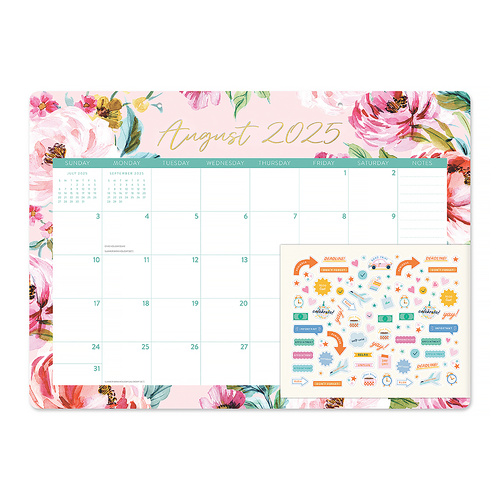 2026 17-Month Calendar Orange Circle Decorative Desk Blotters 476x343mm Desk Pad Bella Flora, ACCO 26050
