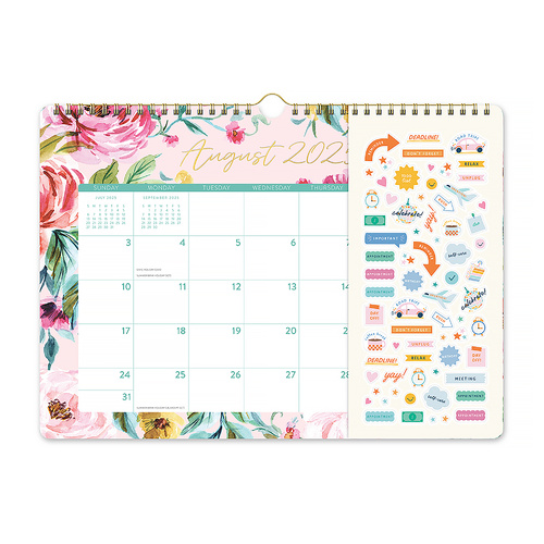 2026 17-Month Calendar Orange Circle 348x215mm Deluxe Wall Bella Flora, ACCO 26100