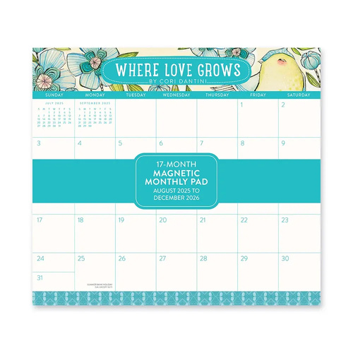 2026 17-Month Calendar Orange Circle Monthly Pad 244x216mm Magnetic Wall Where Love Grows, ACCO 26125