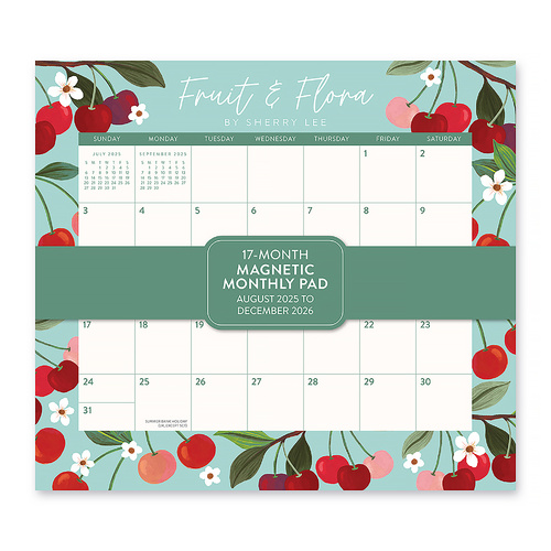 2026 17-Month Calendar Orange Circle Monthly Pad 244x216mm Magnetic Wall Fruit & Flora, ACCO 26126