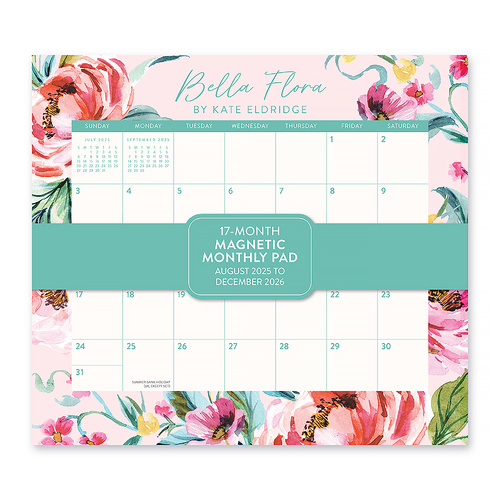 2026 17-Month Calendar Orange Circle Monthly Pad 244x216mm Magnetic Wall Bella Flora, ACCO 26127