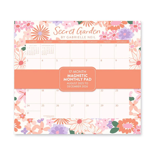 2026 17-Month Calendar Orange Circle Monthly Pad 244x216mm Magnetic Wall Secret Garden, ACCO 26130