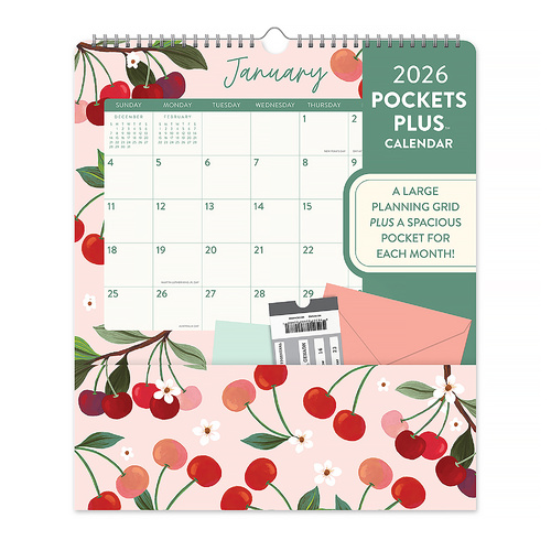2026 Calendar Orange Circle Pockets Plus 297x348mm Wiro Wall Fruit & Flora, ACCO 26153