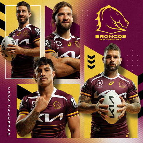 2026 Calendar NRL Brisbane Broncos Square Wall Paper Pocket CNRB1