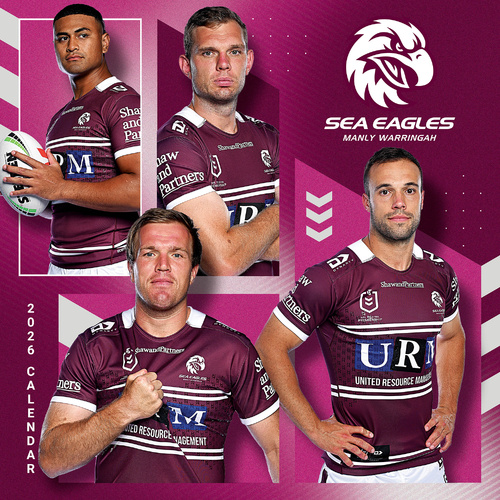 2026 Calendar NRL Manly Waringah Sea Eagles Square Wall Paper Pocket CNRB6