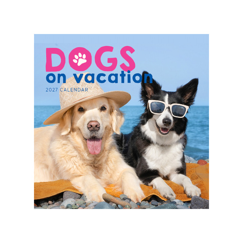 2027 Calendar Dogs On Vacation Square Wall, Paper Pocket CAB39