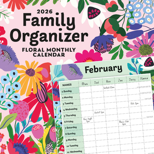 2026 Calendar Family Organizer (US) 16-Month Square Wall, Red Robin RR261191