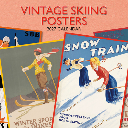 2027 Calendar Vintage Skiing Posters Square Wall, Gifted Stationery GSC27108