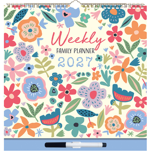 2027 Calendar Floral Weekly Family Planner Wiro Wall, Gifted Stationery GSC27305