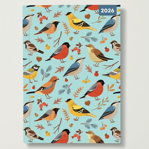 2026 Diary Birdsong A5 Week to View Padded, Red Robin RR265102