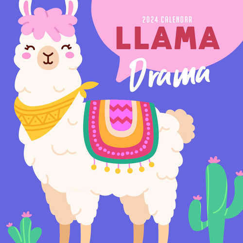 2024 Calendar Llama Drama Square Wall, Paper Pocket CPB14