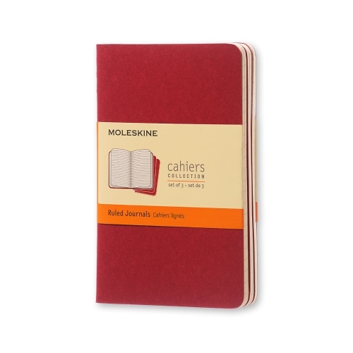 Moleskine Cahiers Journal, Pocket, Ruled, Red, Set of 3