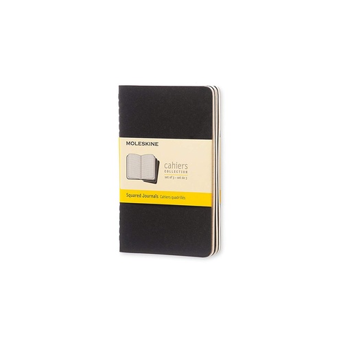Moleskine Cahier Journal, Set of 3, Pocket, Squared, Black, Soft Cover