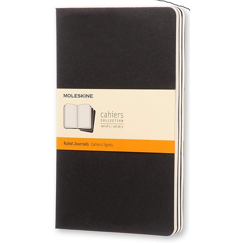 Moleskine Cahier Large Ruled Black Notebook Set of 3, Free Postage