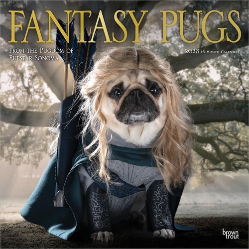 2026 Calendar Fantasy Pugs 16-Month Square Wall, BrownTrout BT01865