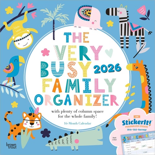 2026 Calendar The Very Busy Family Organizer with Stickers 16-Month Square Wall, BrownTrout BT05894