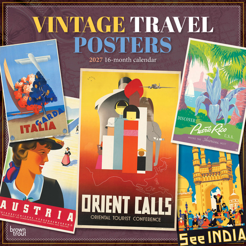 2027 16-Month Calendar Vintage Travel Posters Square Wall, Browntrout BT11758