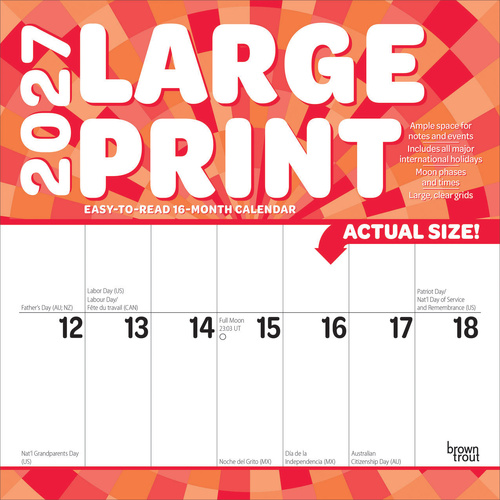 2027 16-Month Calendar Large Print Square Wall, Browntrout BT12755