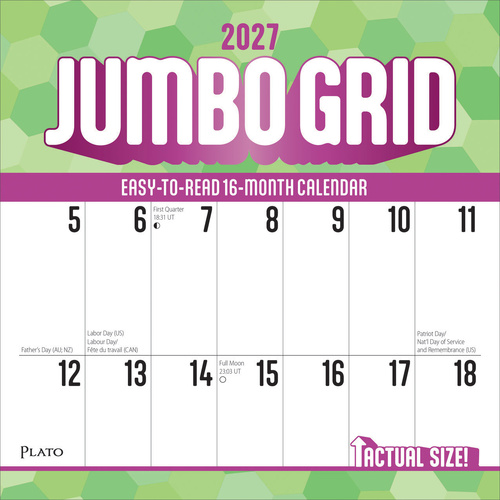 2027 16-Month Calendar Jumbo Grid Large Print Square Wall, Browntrout BT13714