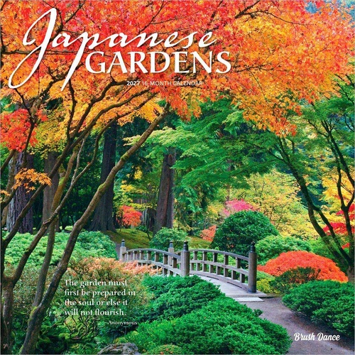 2027 16-Month Calendar Brush Dance Japanese Gardens Square Wall, Browntrout BT13981